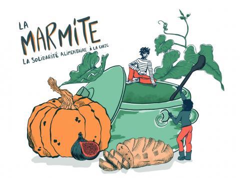 couverture du jeu / citrouille, marmite, baguette de pain, figue, personnages